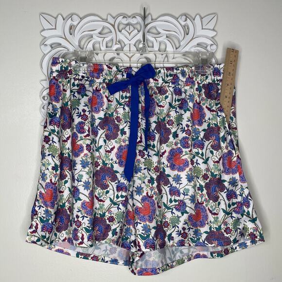 SUMMERSALT size LARGE Pajama Set Button up Short Sleeves Shorts BLUE Red Floral - Picture 13 of 16